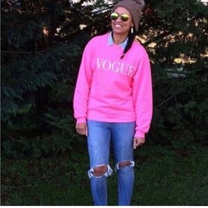 Neon pink Vogue pullover sweatshirt cozy comfort